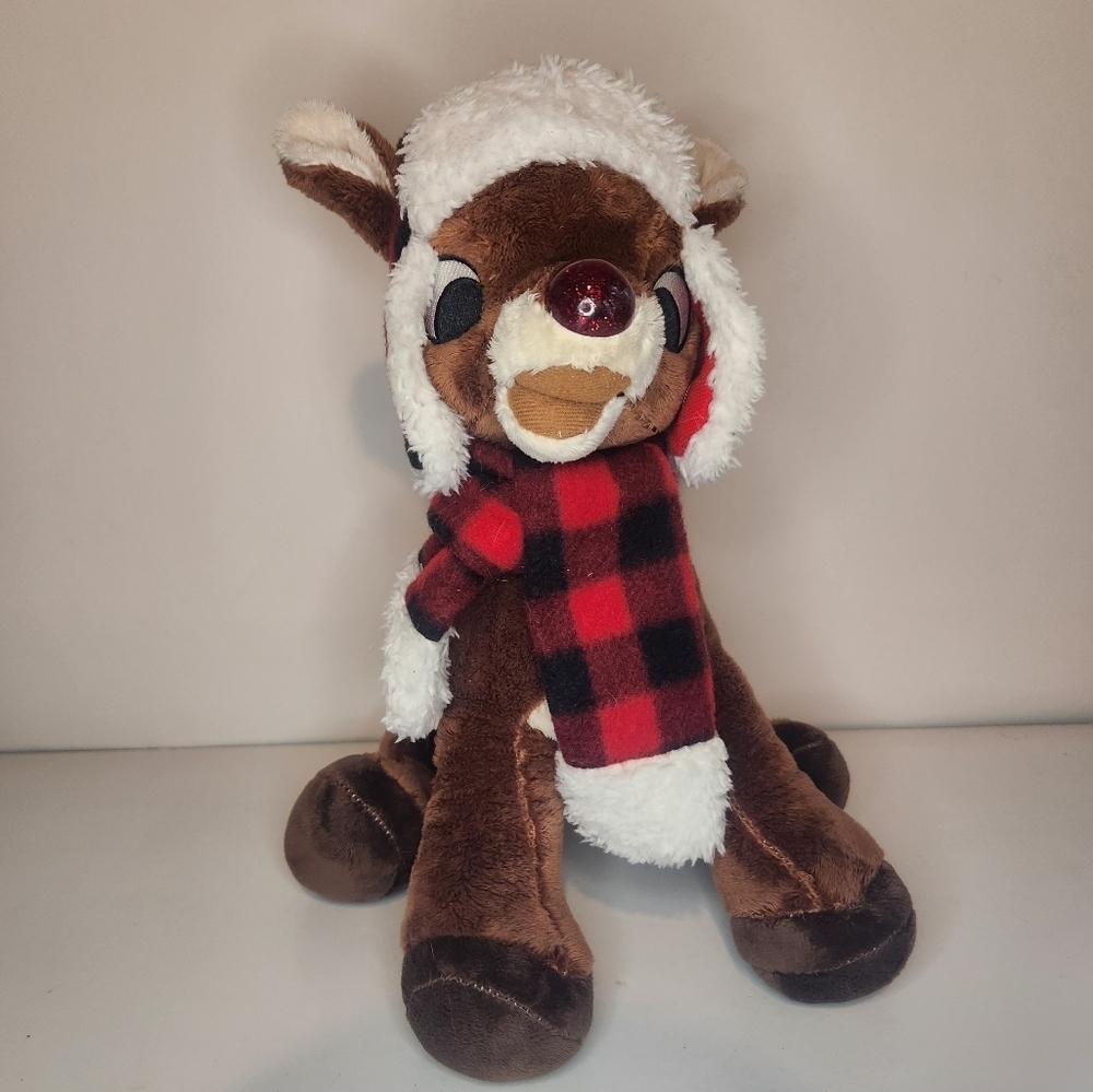 12” DanDee Rudolph the Red Nose Reindeer Plush wearing Buffalo Plaid Hat…